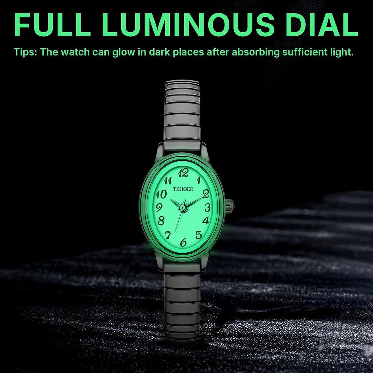 Relojes pequeños de oro para mujer, reloj analógico de esfera fácil de leer, caja ovalada, banda de expansión de acero inoxidable, reloj impermeable