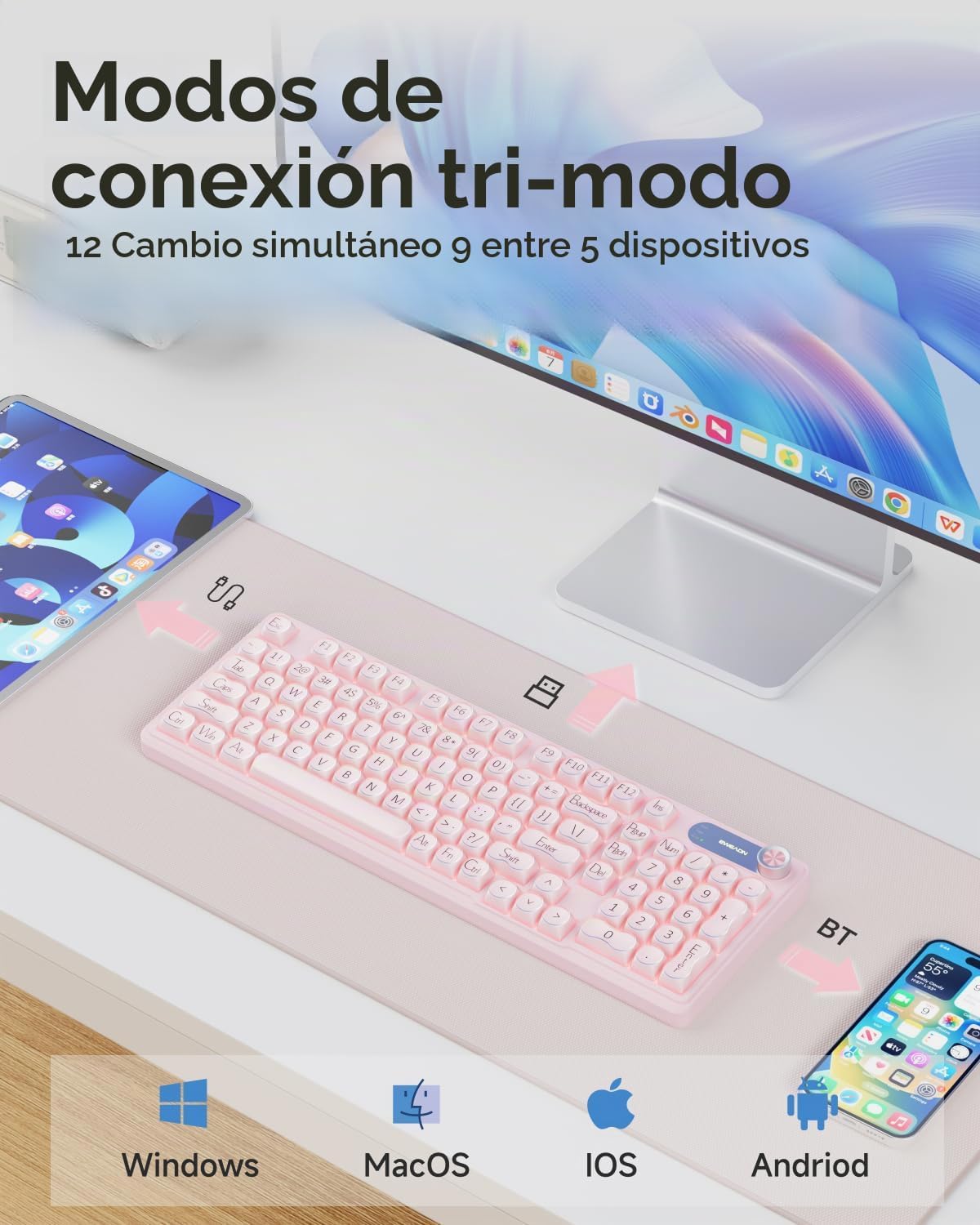 EWEADN V102 - Teclados inalámbricos, teclado para juegos de 98 tecl...