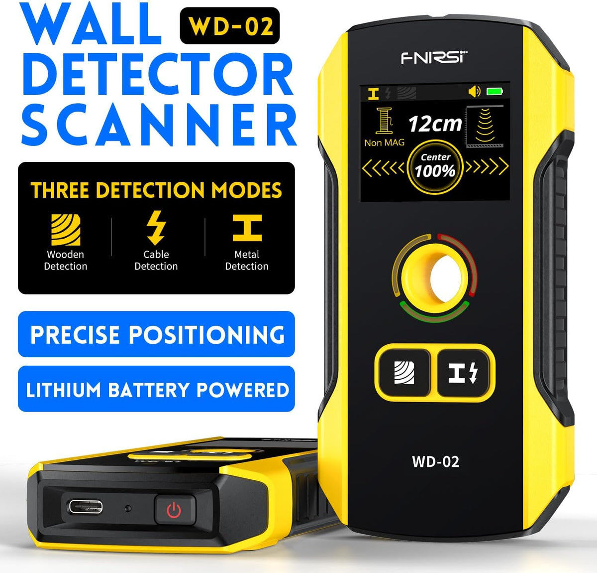 Detector de Vigas de Pared FNIRSI - Detector electrónico de pernos FNIRSI actualizado WD-02 con pantalla TFT y chip HPC, escáner de pared con orificio de posicionamiento para el centro y el borde de
