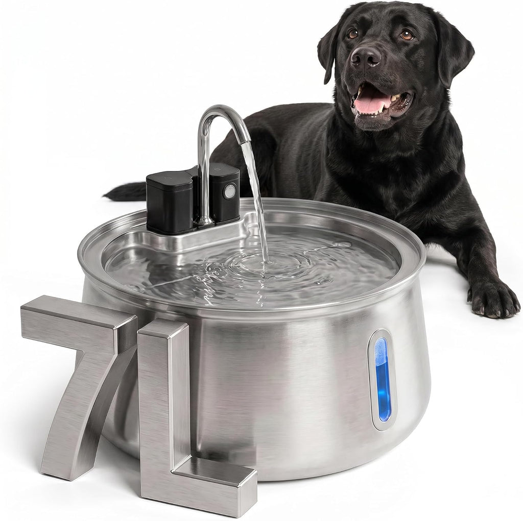 Selene - Fuente inalámbrica para perros, fuente de agua inalámbrica para perros en el interior, fuente de acero inoxidable para mascotas, filtración de 4 capas, batería de 30 días