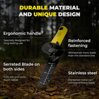 Pala detector de metales, herramienta de excavación de doble borde dentado resistente, con cuchillo para jardinería, caza, campamento, deshierbe, plantación y búsqueda de tesoros, color negro
