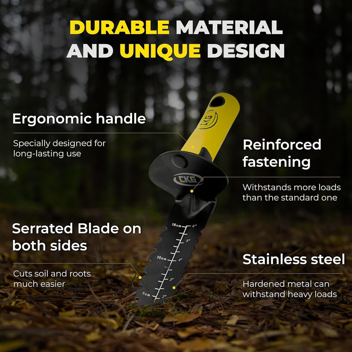 Pala detector de metales, herramienta de excavación de doble borde dentado resistente, con cuchillo para jardinería, caza, campamento, deshierbe, plantación y búsqueda de tesoros, color negro