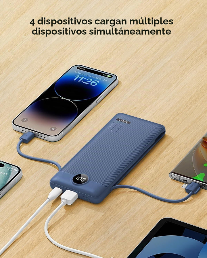 VRURC Cargador portátil con cables integrados y enchufe de pared de...