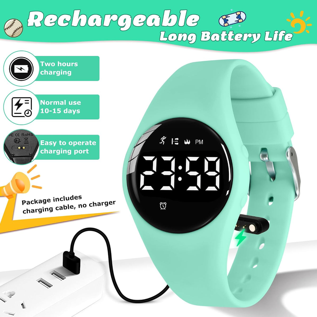 Relojes para niños y niñas, reloj deportivo digital con contador de pasos, podómetro, alarma de vibración, sin aplicación, impermeable, rastreador de fitness, reloj para niños, niñas, adolescentes