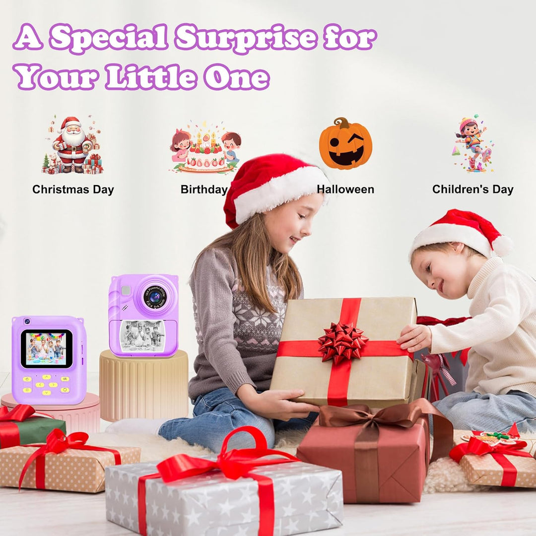 Cámara de impresión instantánea para niños, cámara de video 1080P c...