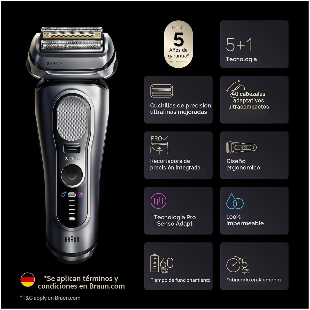 Braun Series 9 PRO+ - Afeitadora eléctrica para hombres, maquinilla...