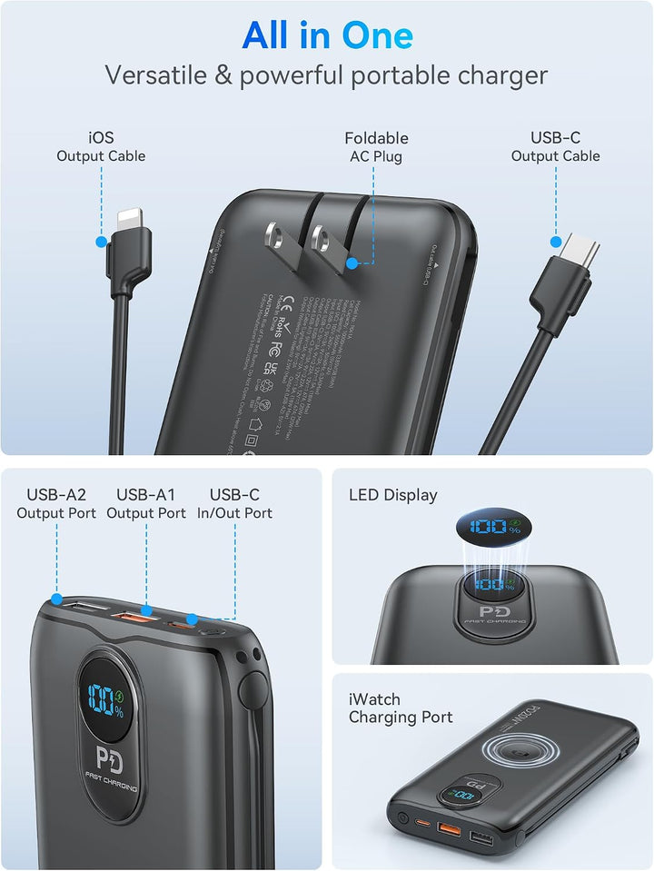 LENGSUM Cargador portátil, cargador de batería de carga rápida de 1...