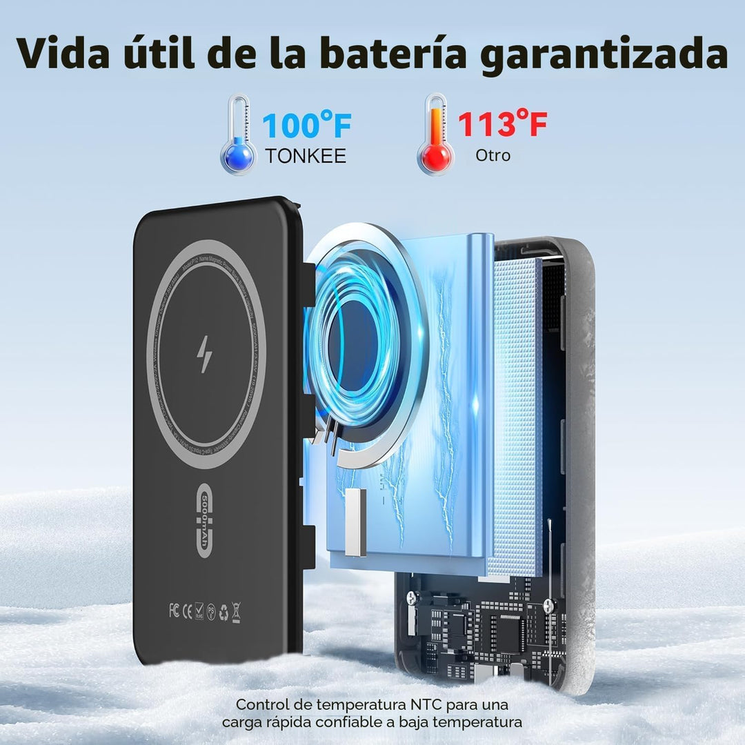 Banco de energía magnético de 5000 mAh, cargador portátil magnético...