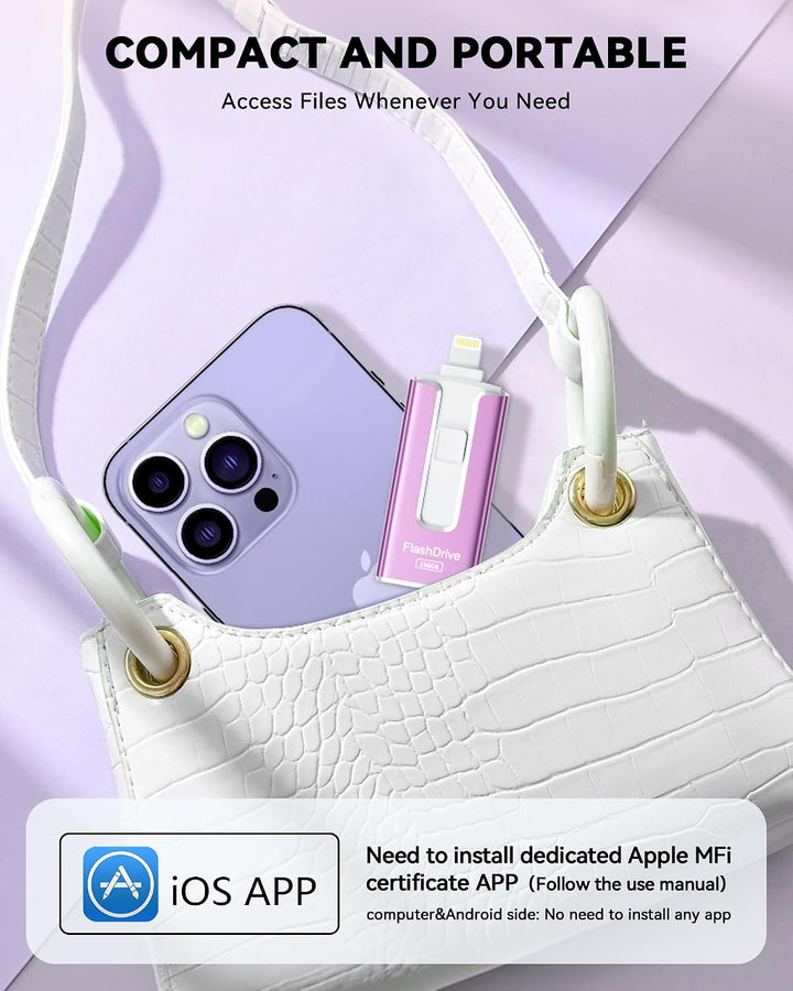 Unidad flash con certificación MFi para iPhone iPad de 256 GB, barr...
