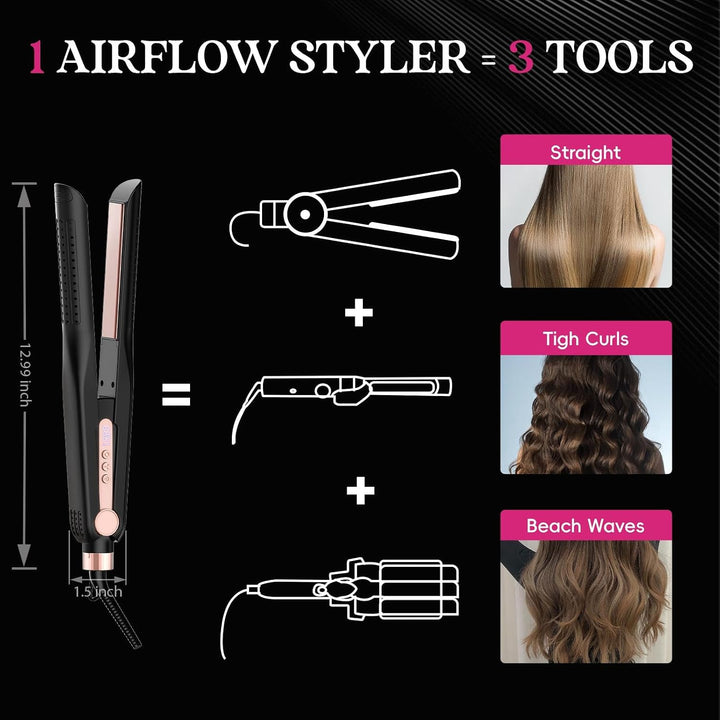 SKIMI Airflow Styler 2.0 - Plancha plana de titanio y rizadora, 96...