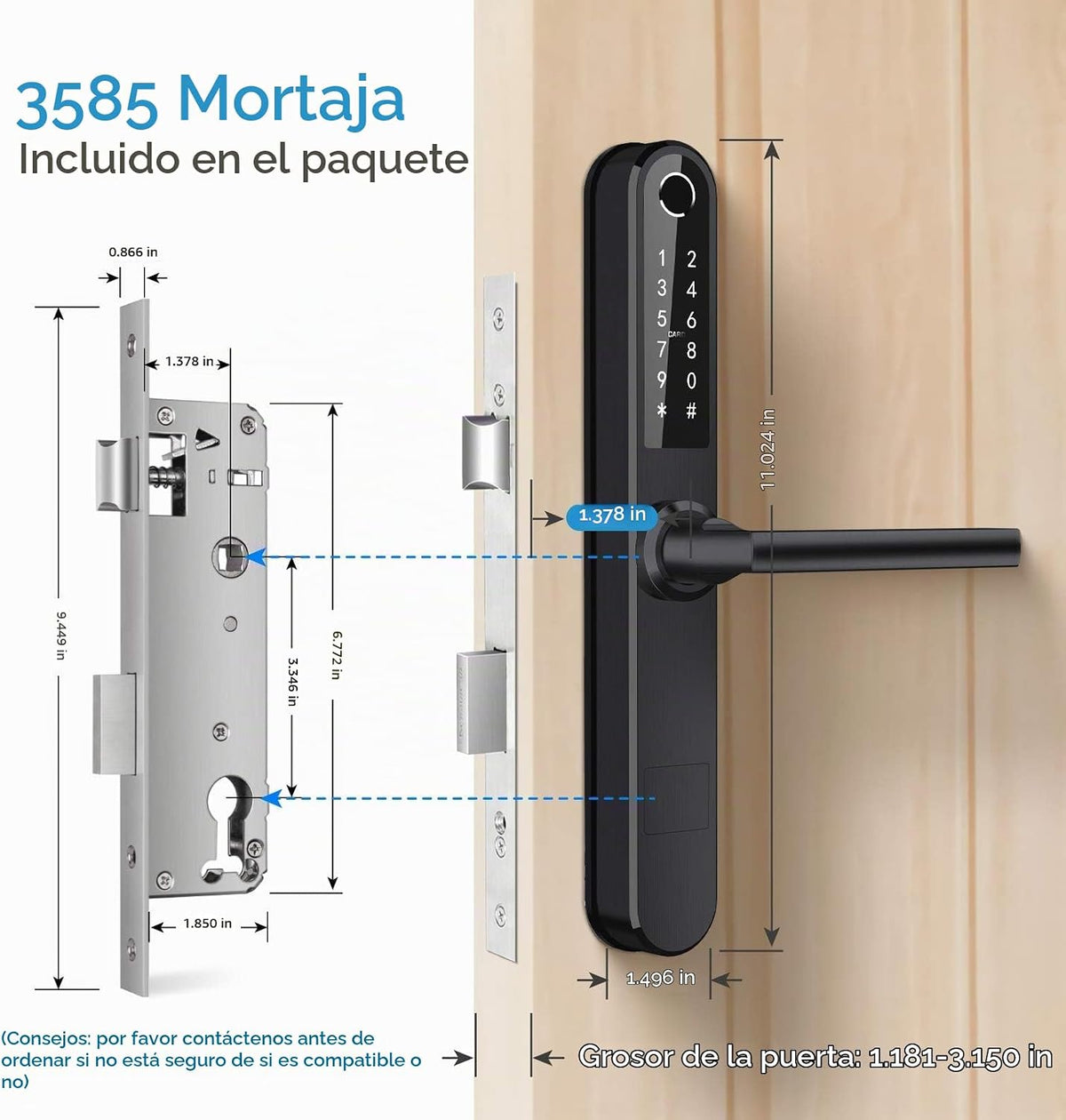 Luston Cerradura inteligente delgada para puerta delantera, de acero inoxidable, impermeable, cerradura de puerta de entrada sin llave, WiFi Bluetooth, teclado digital de huellas dactilares, cerradura de puerta abatible de aluminio con asa (negro)