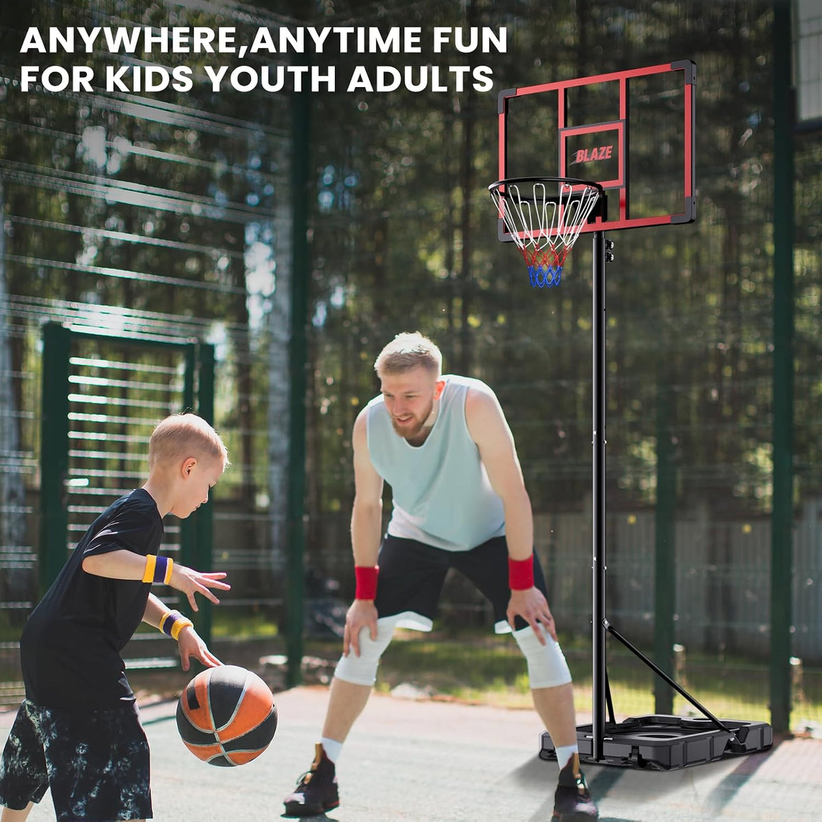 Anillo/Canasta Portátil de 32" para Baloncesto al Aire Libre, Altura Ajustable de 4.1–8.5 pies