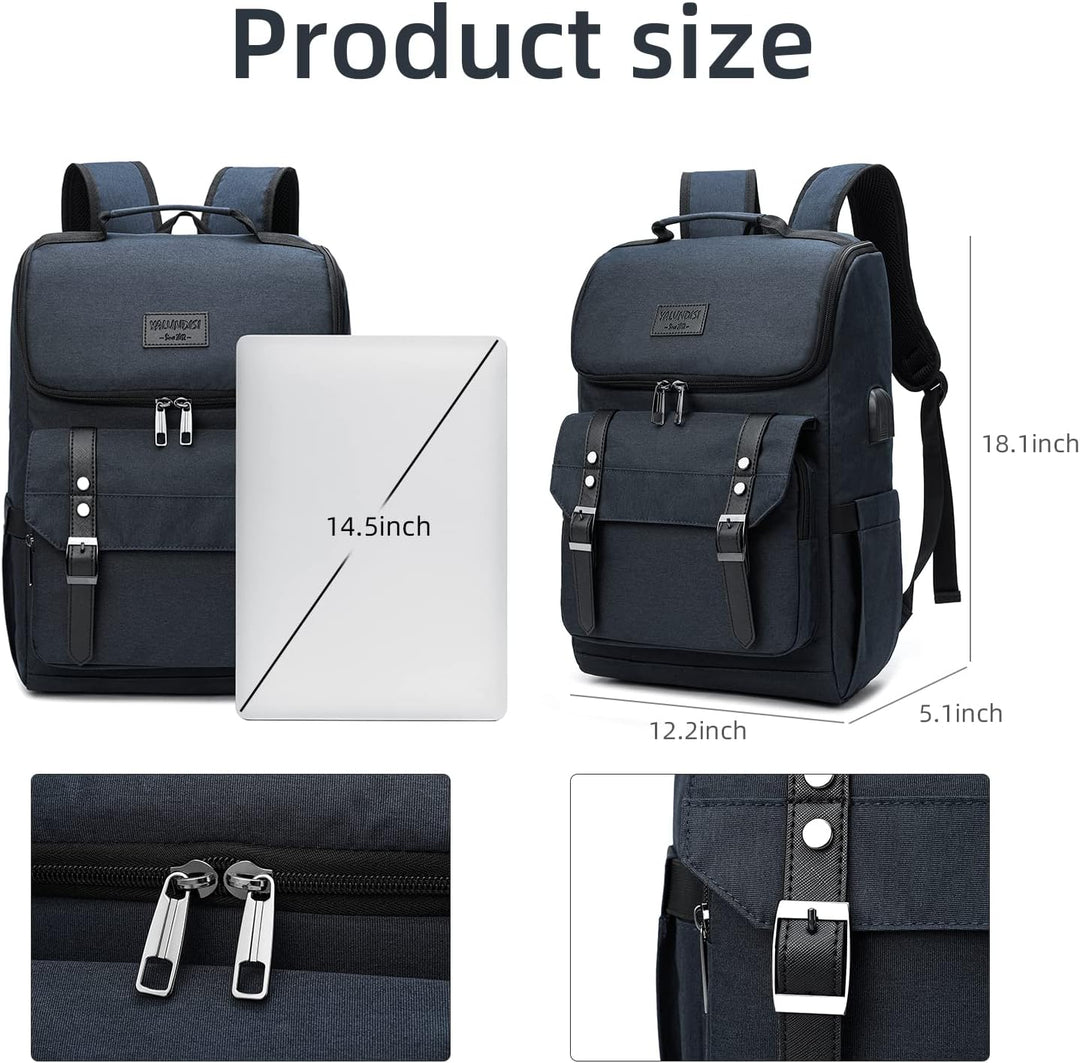 Mochila vintage para laptop con puerto de carga USB para mujeres y...