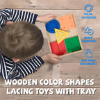 Juego de juguetes de madera con cuentas y cordones de cuerda con bandeja, juego educativo de hilo para el desarrollo de habilidades motoras finas, tarjetas de cordones para niños pequeños de 1 a 3,