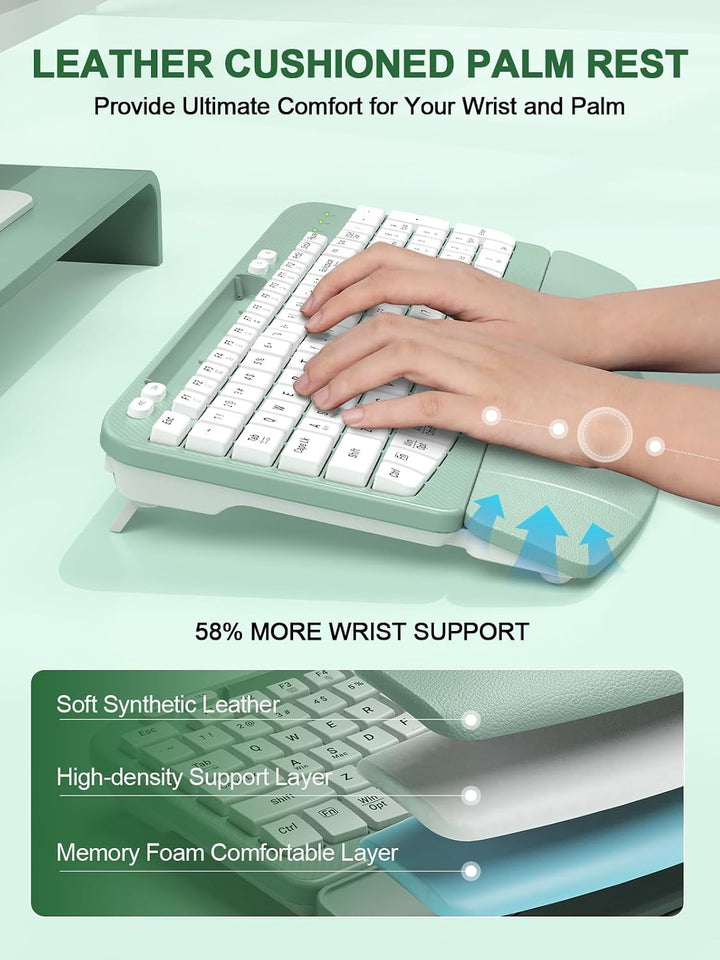 Teclado inalámbrico ergonómico con reposamuñecas acolchado, teclas...