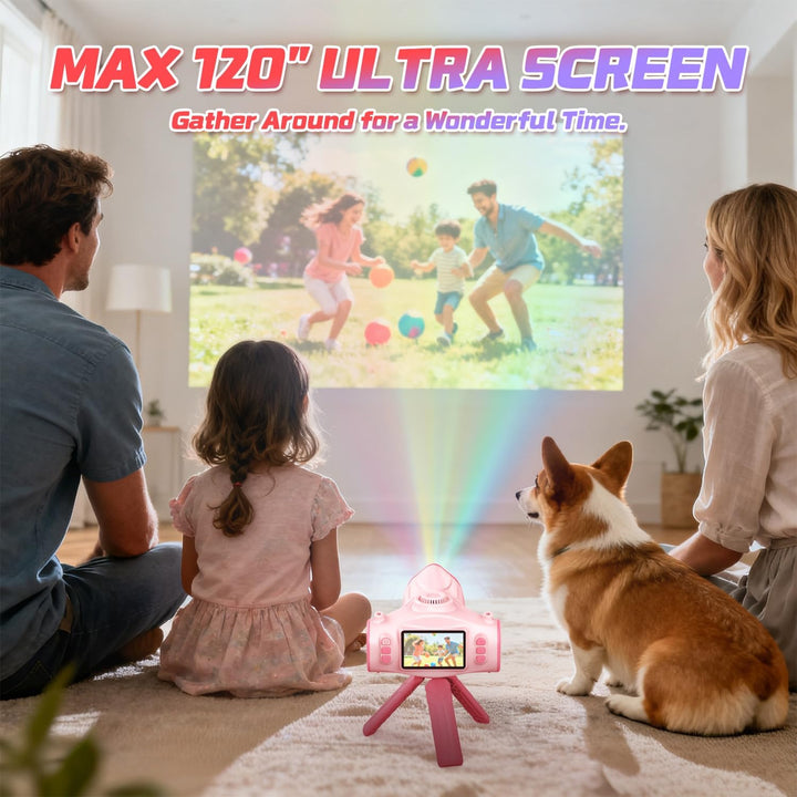 Uffylle Cámara para niños con proyector, selfie de pantalla grande...