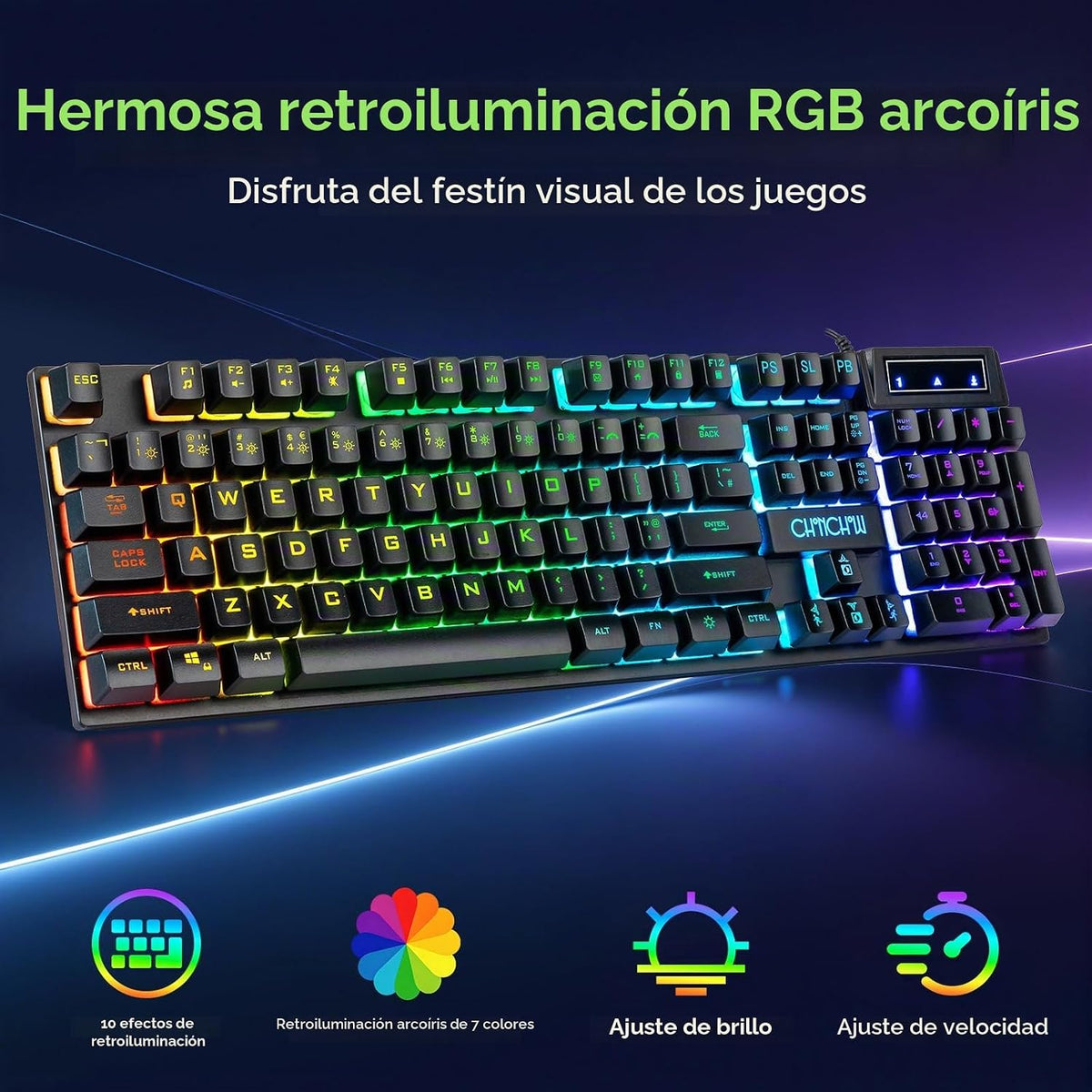 Combo teclado y mouse para gaming, auriculares, mouse pad, 10 efectos RGB Backlit