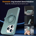 Funda magnética compatible con iPhone 16 Pro con soporte, prueba de caídas de grado militar, compatible con imán, anillo translúcido, parte trasera dura, borde suave, verde azulado