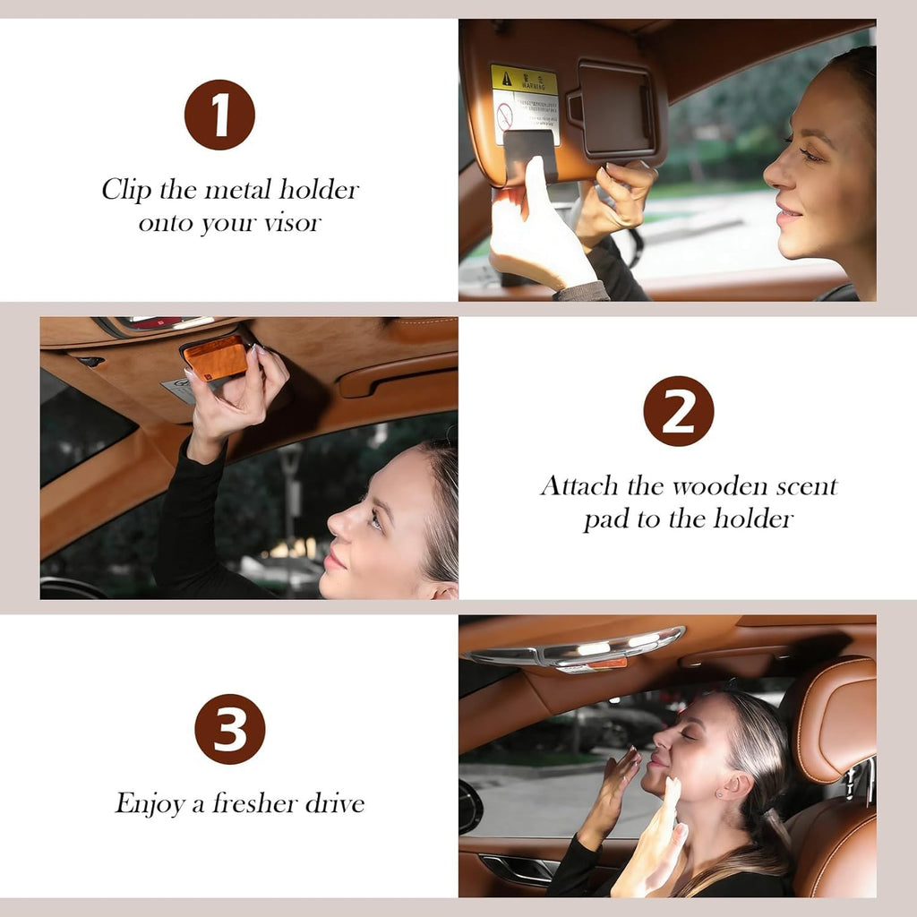 Ambientador para automóvil, ambientador de madera para clip de visera, eliminador de olores de automóvil de larga duración, difusor de aroma de vehículo para automóviles, camiones y SUV, paquete de 4