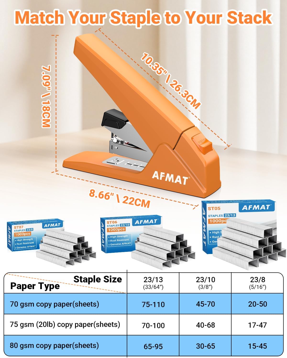 AFMAT Engrapadora resistente ES18 de 100 hojas, 50% de esfuerzo reducido