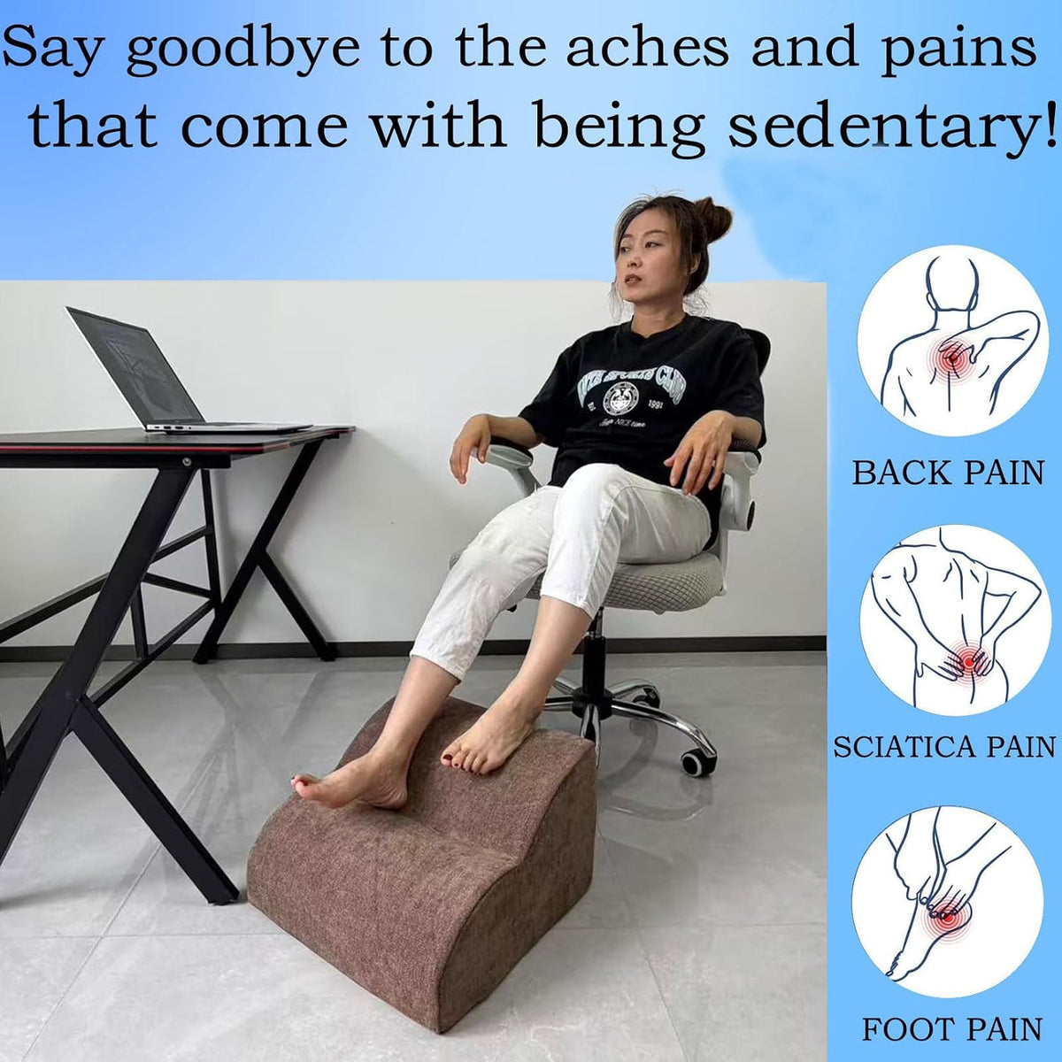 Lámpara Reposapiés para debajo del escritorio en el trabajo. Taburete de tres niveles multifuncional, con reposapiés lavable. para debajo del escritorio, silla de oficina, silla de juego y sofá