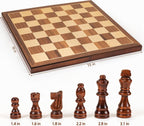 Chess Set Board Games para Adults: Handmade Walnut Wooden 15" 2 Extra Queens Folding Portable Travel Chess Game, Gift idea, Pieces Storage Slots,Instructions