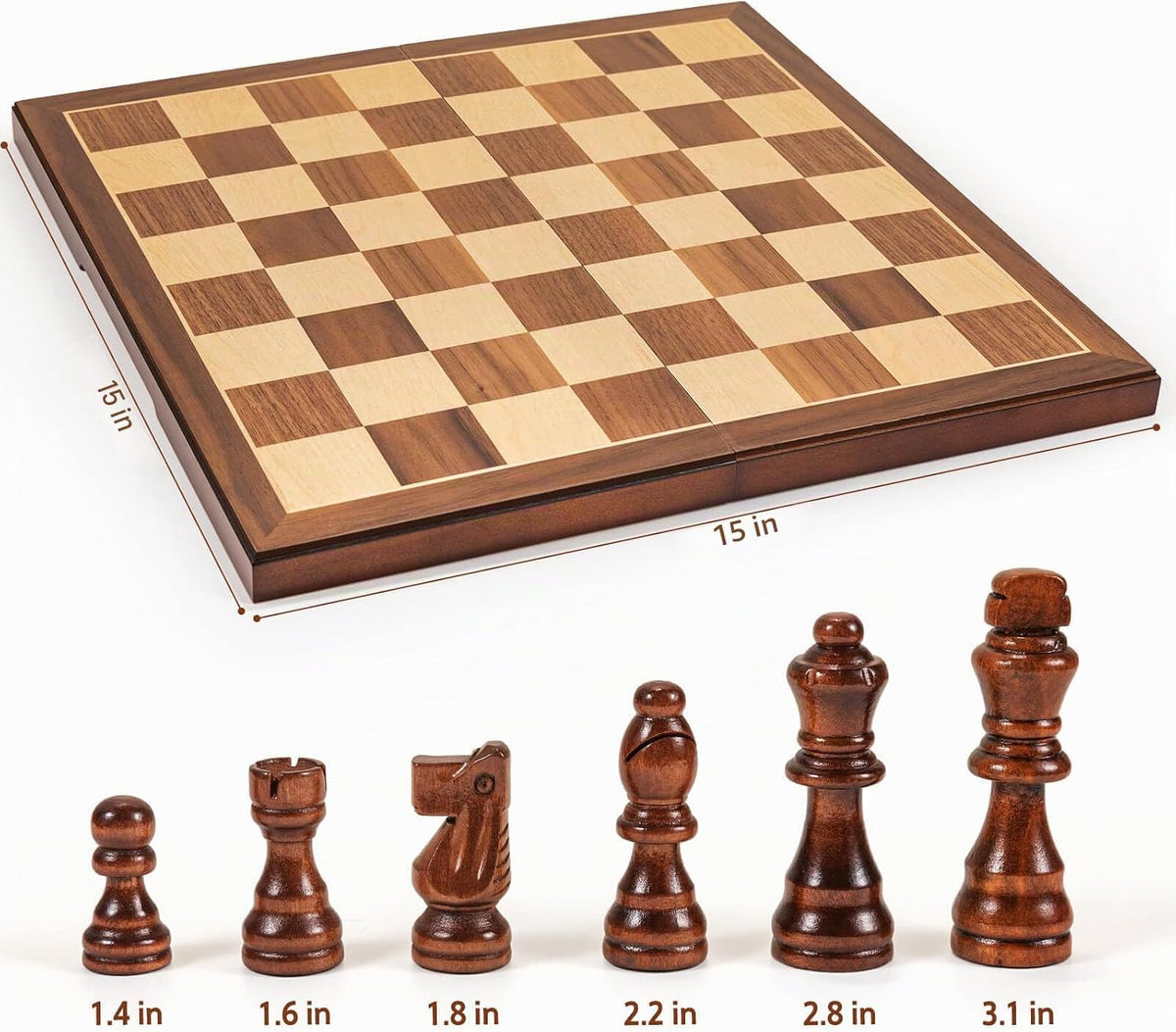 Chess Set Board Games para Adults: Handmade Walnut Wooden 15" 2 Extra Queens Folding Portable Travel Chess Game, Gift idea, Pieces Storage Slots,Instructions