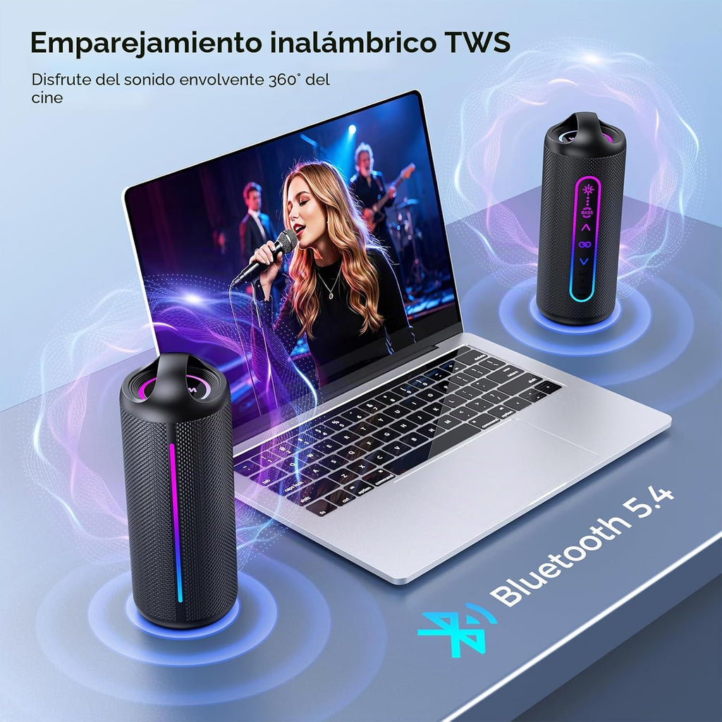 Altavoz Bluetooth portátil, sonido potente de 20 W con modos de ecualización, IPX6 impermeable, tiempo de reproducción de 20 horas, Bluetooth 5.4, TWS, luces LED, altavoces inalámbricos