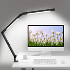 Lámpara Lámpara de escritorio LED con abrazadera, lámpara de escritorio de arquitecto con doble luz y brazo oscilante ajustable, cuidado de los ojos con clip, 4 modos CCT y 5 niveles de brillo, luz de mesa, iluminación de computadora moderna para oficina