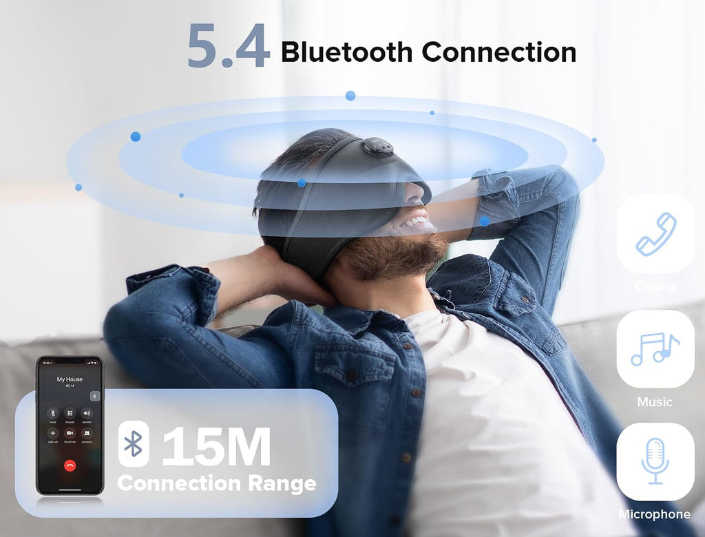 Máscara de dormir TOPOINT con auriculares Bluetooth, máscara de ojos 3D para auriculares de dormir con ruido blanco, oscurecimiento total, Bluetooth 5.4, temporizador, 15 horas para mujeres y hombres