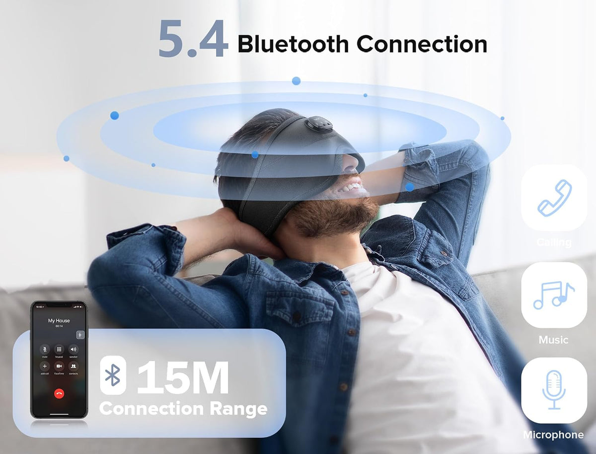 Máscara de dormir TOPOINT con auriculares Bluetooth, máscara de ojos 3D para auriculares de dormir con ruido blanco, oscurecimiento total, Bluetooth 5.4, temporizador, 15 horas para mujeres y hombres