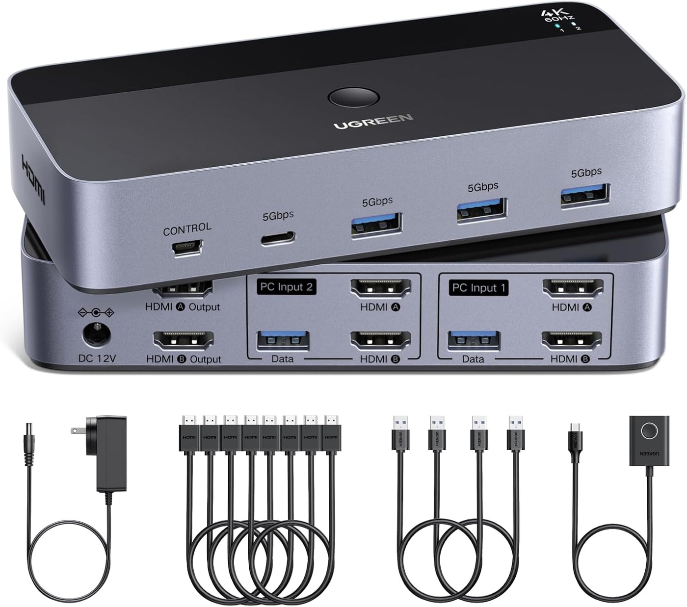 UGREEN Conmutador KVM HDMI 2 Monitores 2 Computadoras 4K@60Hz, con...