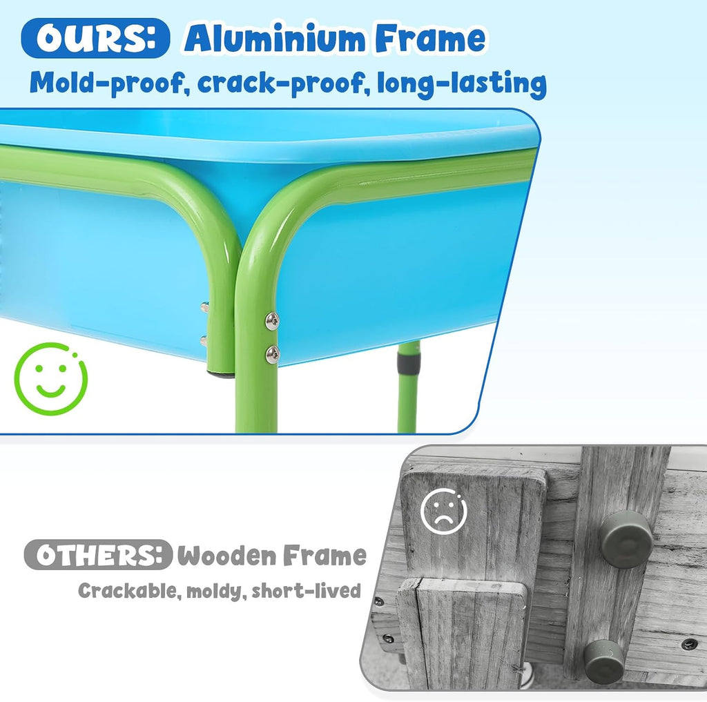 FUNLIO Mesa de agua de arena para niños pequeños, mesa sensorial 4 en 1 de altura ajustable para edades de 3 a 6 años, 2 contenedores de almacenamiento, panel acrílico y 16 accesorios, uso en
