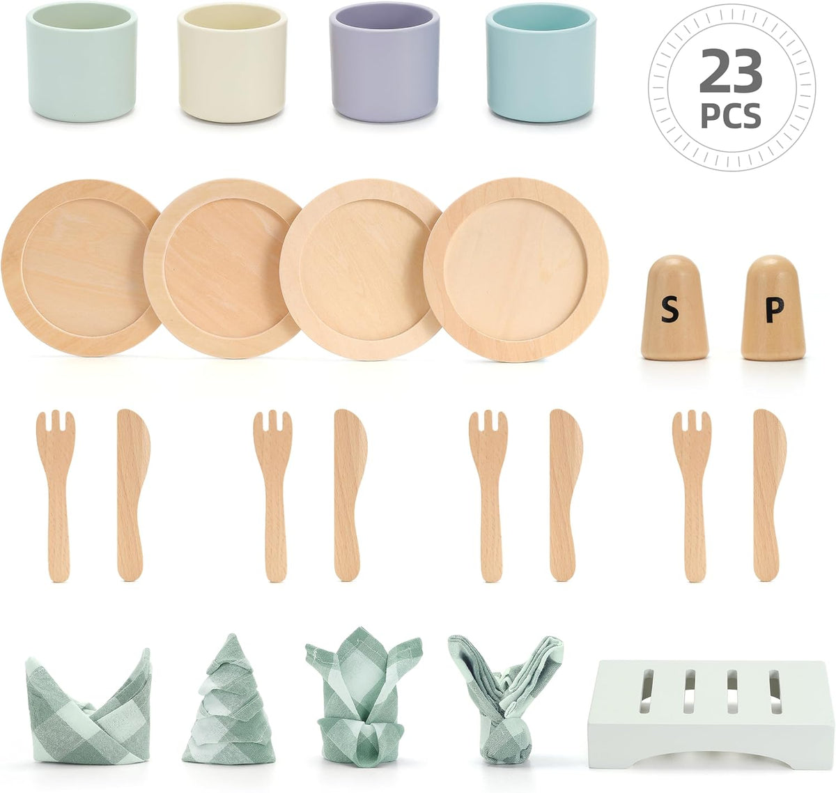 Platos de juego de madera para niños - Accesorios para cocina de juego