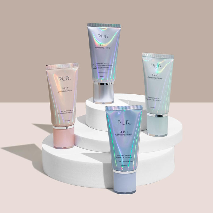 PÜR MINERALS Base correctora 4 en 1, reductor de poros, base de maq...