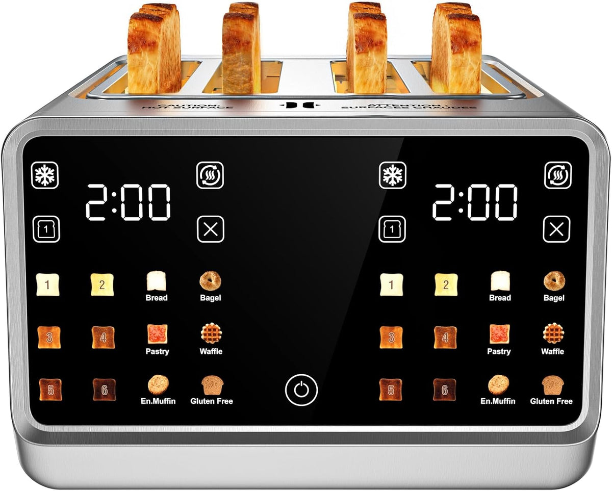 Tostadora inteligente de 4 rebanadas, pantalla táctil digital