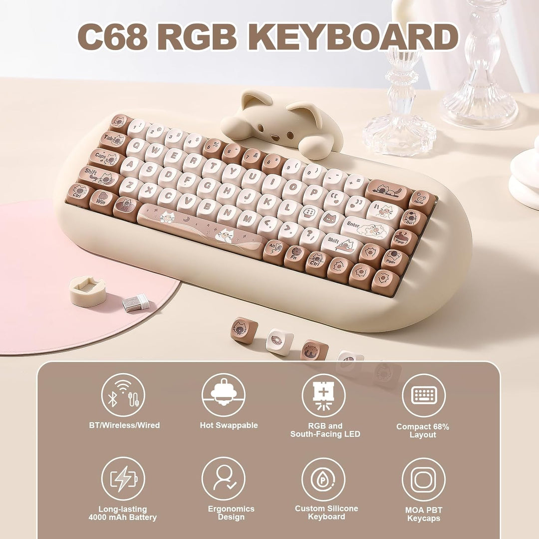 YUNZII Teclado mecánico inalámbrico C68, distribución 65%, intercam...