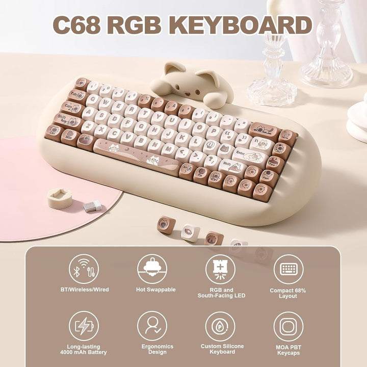 YUNZII Teclado mecánico inalámbrico C68, distribución 65%, intercam...