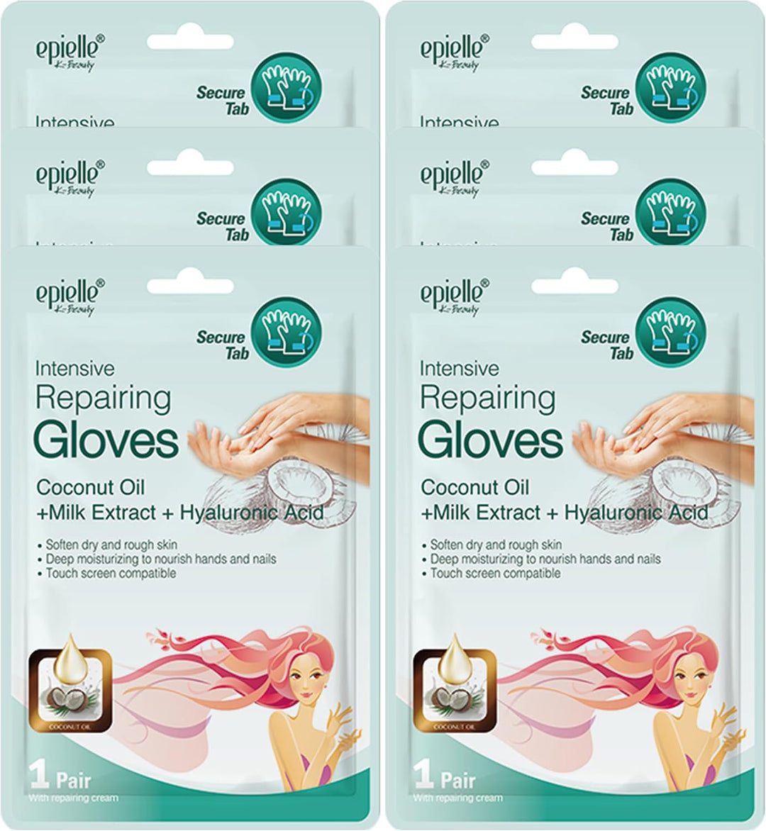 Epielle Máscara de mano reparadora intensiva, 6 pares, suaviza con...