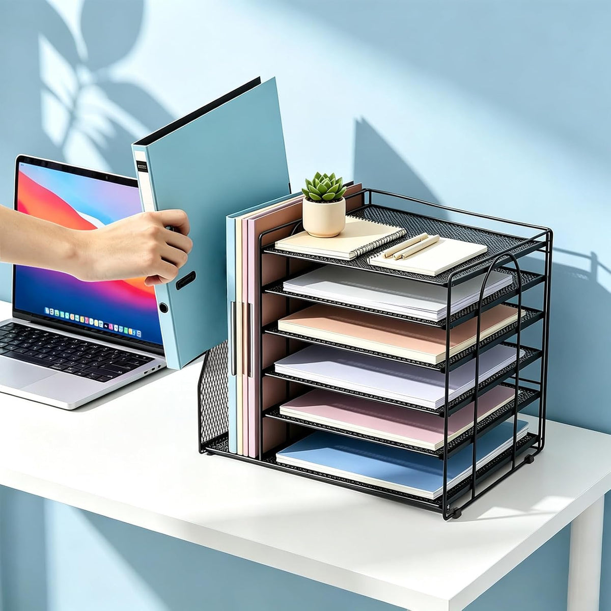 Gianotter - Organizador de papel de 6 niveles con soporte para revistas