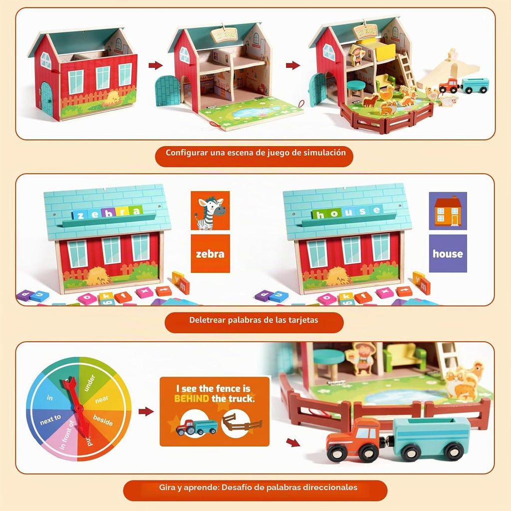 Casa de muñecas Montessori Farm para niños pequeños de 3 a 5