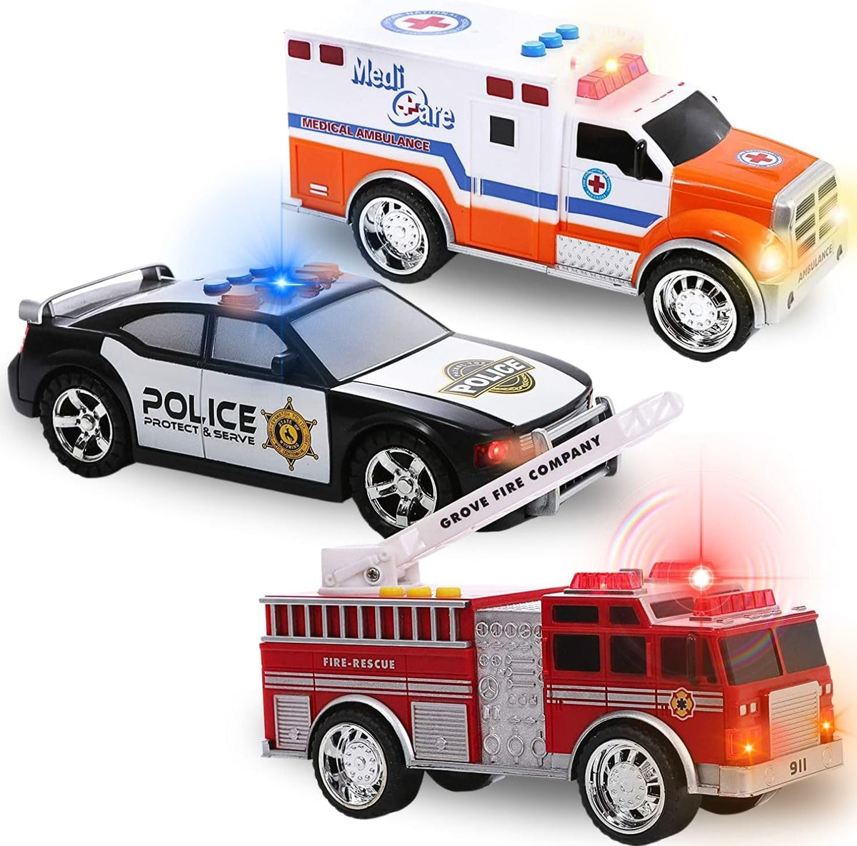 Juego de vehículos de emergencia de juguete para niños con