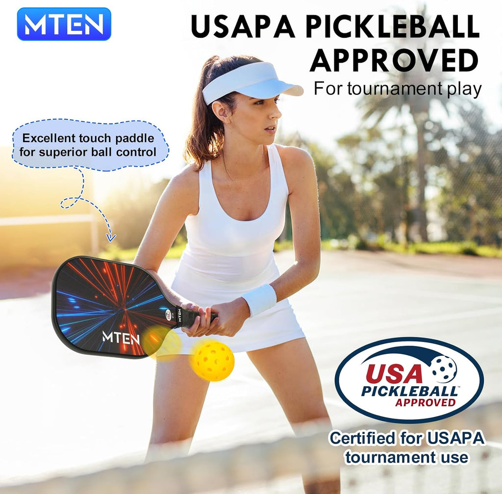 MTEN Palas de Pickleball Set de 2/4/1 Aprobadas USAPA; Raquetas de Fibra de Vidrio
