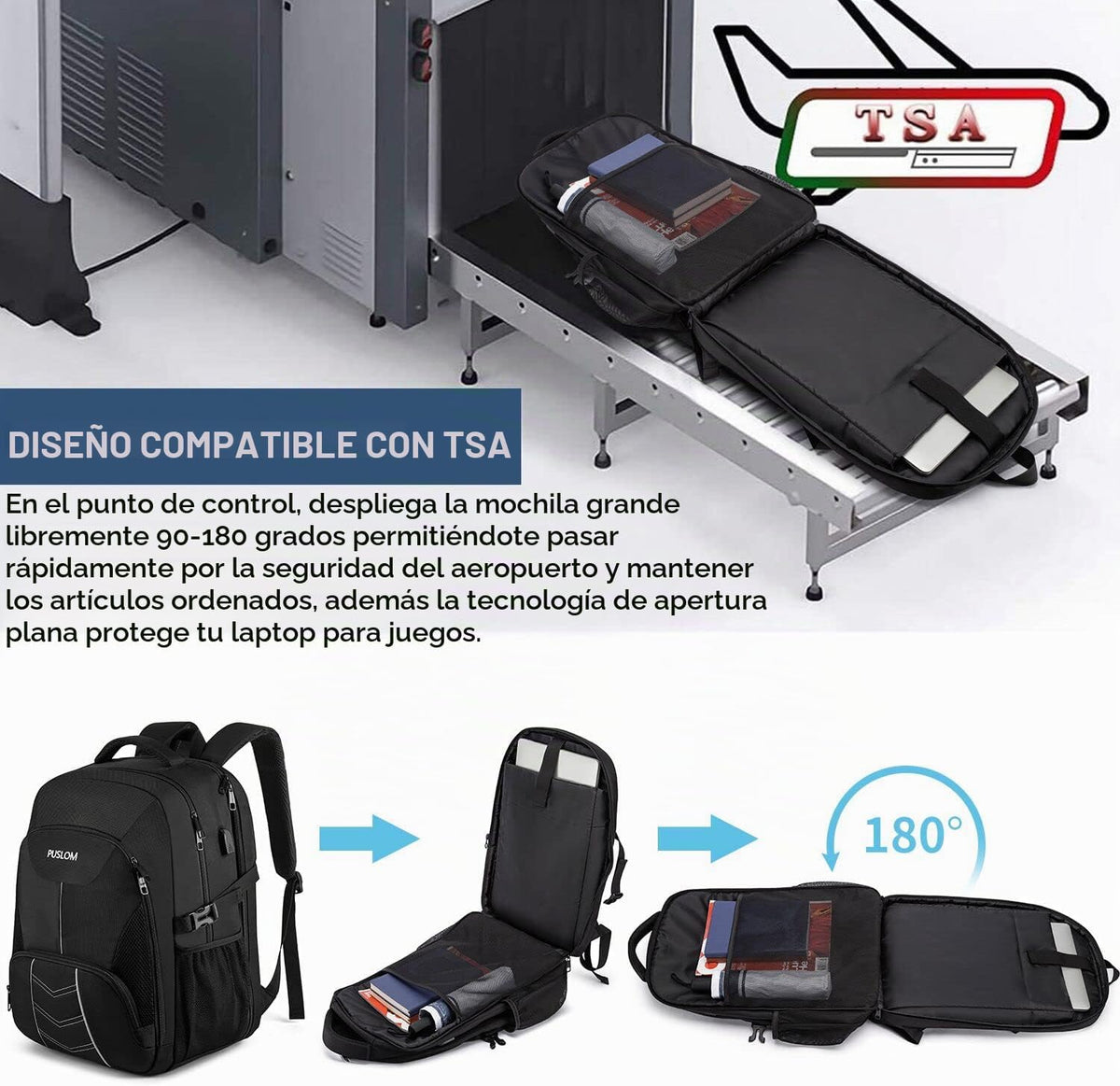Mochila extra grande para hombres 55L, 18.4 pulgadas, mochila de viaje para portátil con puerto de carga USB, mochila de computadora de gran capacidad para vuelos de negocios, aprobada por TSA