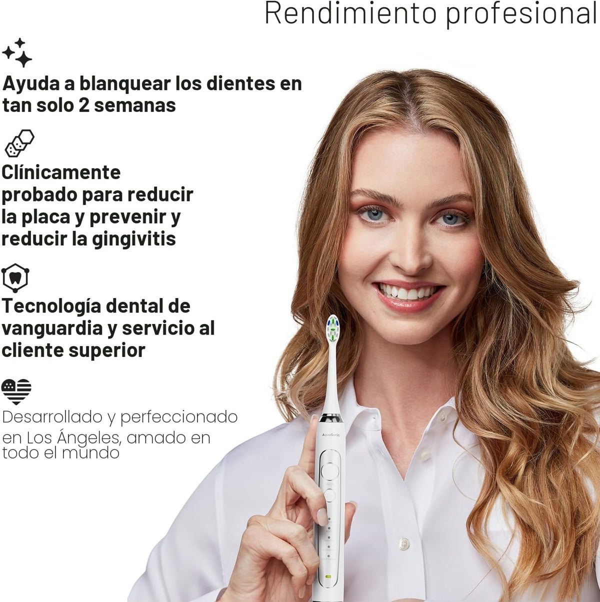 Aquasonic Duo Series PRO - Juego de cepillos de dientes eléctricos ultrablanqueadores - 5 modos y temporizadores inteligentes - Estuches de viaje premium y 10 cabezales de cepillo Proflex - Cepillos