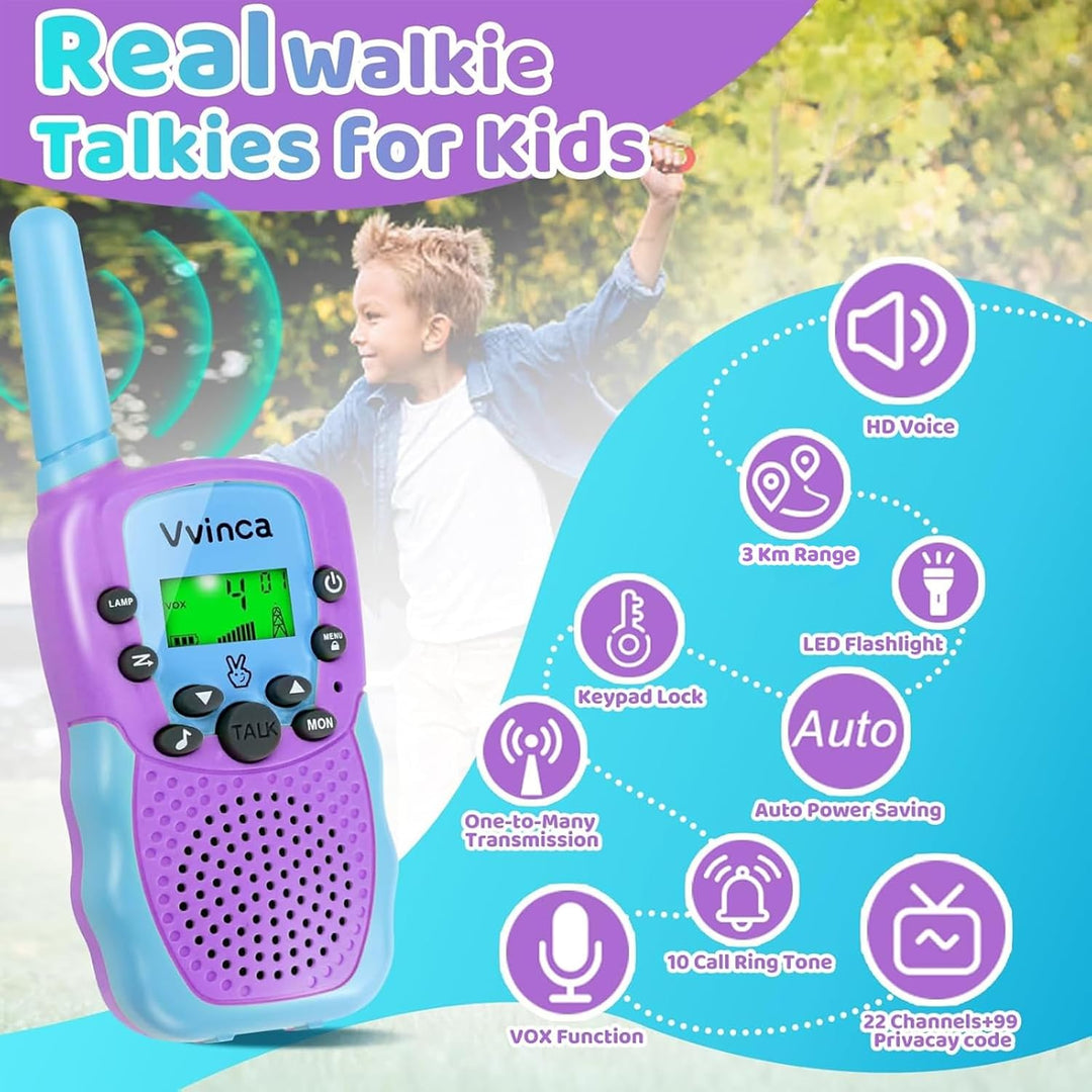 Vvinca Walkie Talkies recargables para niños, paquete de 4, juguete...
