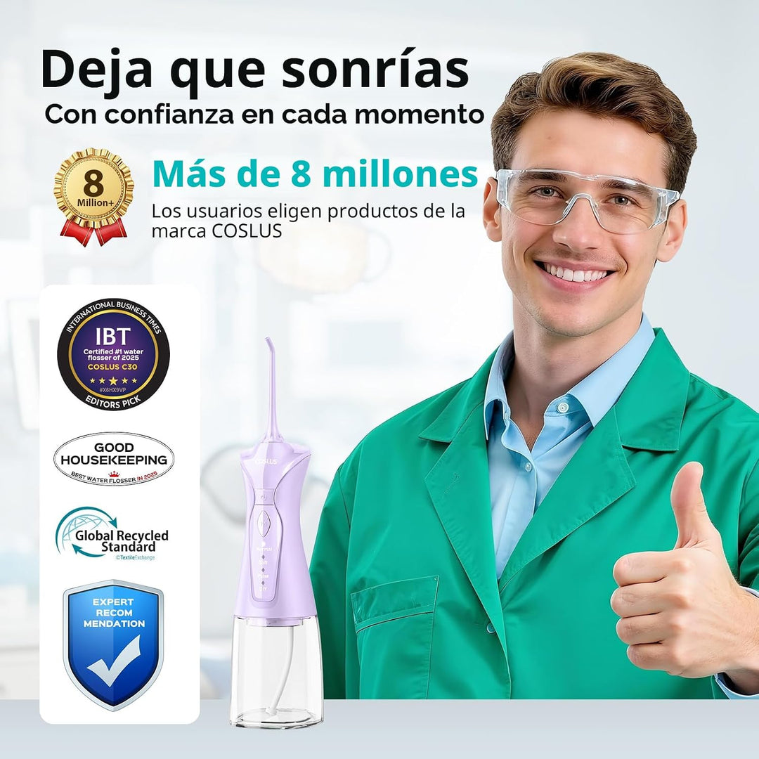 COSLUS Irrigador Dental de Agua para Dientes: 4 Modos Inalámbrico,...