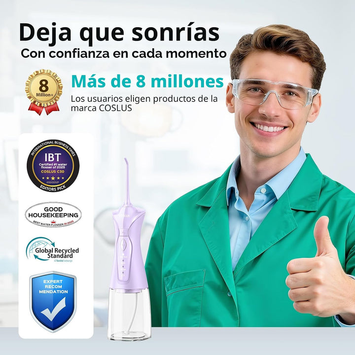 COSLUS Irrigador Dental de Agua para Dientes: 4 Modos Inalámbrico,...
