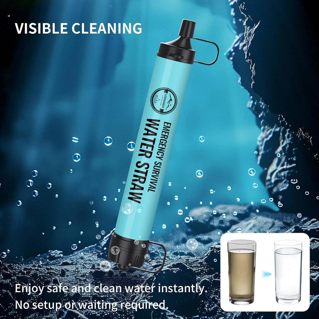 Paquete de 6 popotes de filtro de agua personal, color azul, sistema de purificación portátil para actividades al aire libre, incluyendo senderismo, campamento y pesca, accesorios de viaje