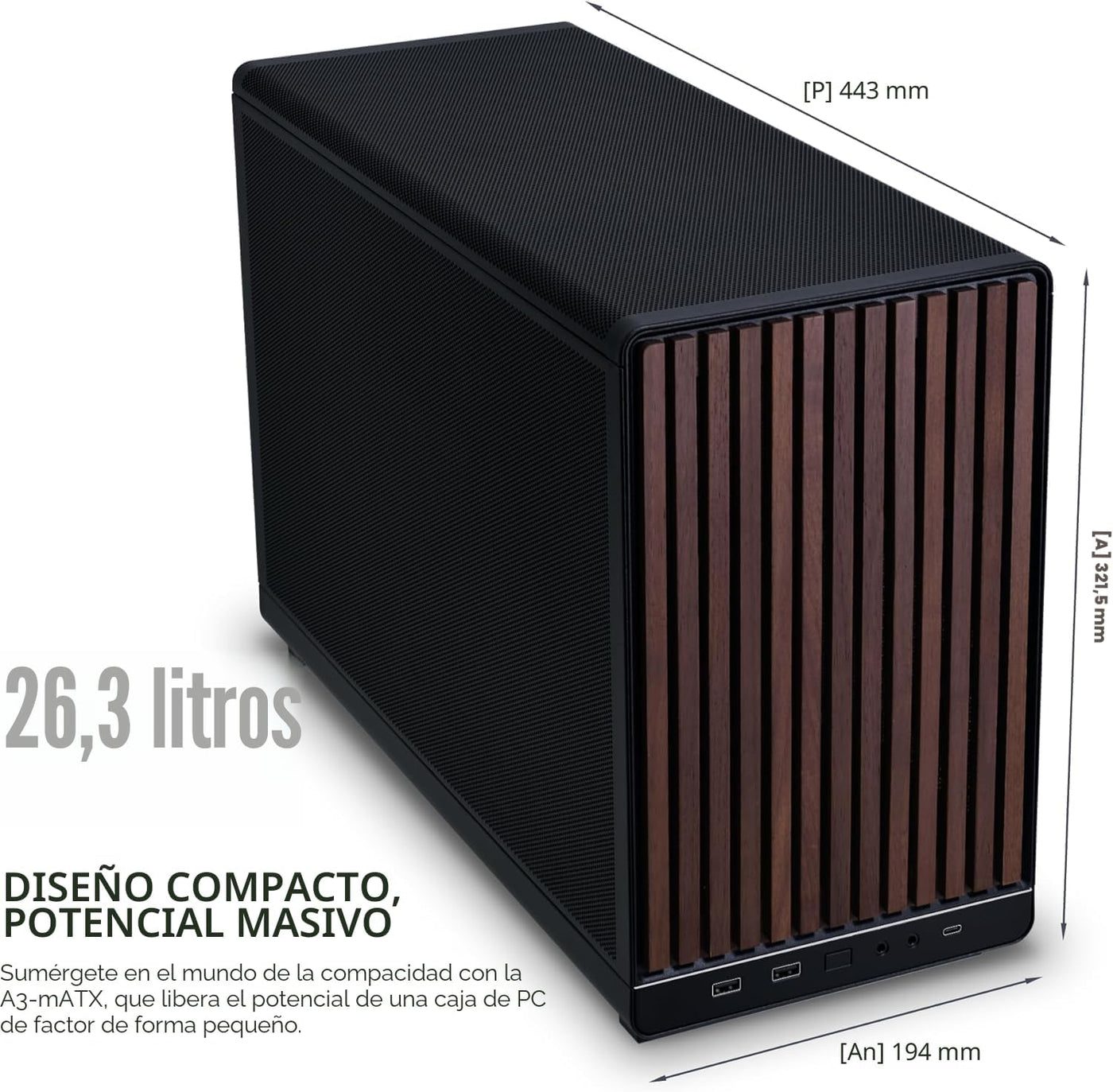 Lian Li A3-mATX-WD-26.3L Micro Factor de Forma Chasis-Sin Ventilado...